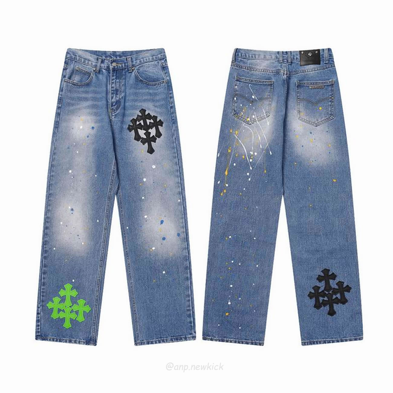 Chrome Hearts Blue Speckle Jeans Cross (1) - newkick.vip